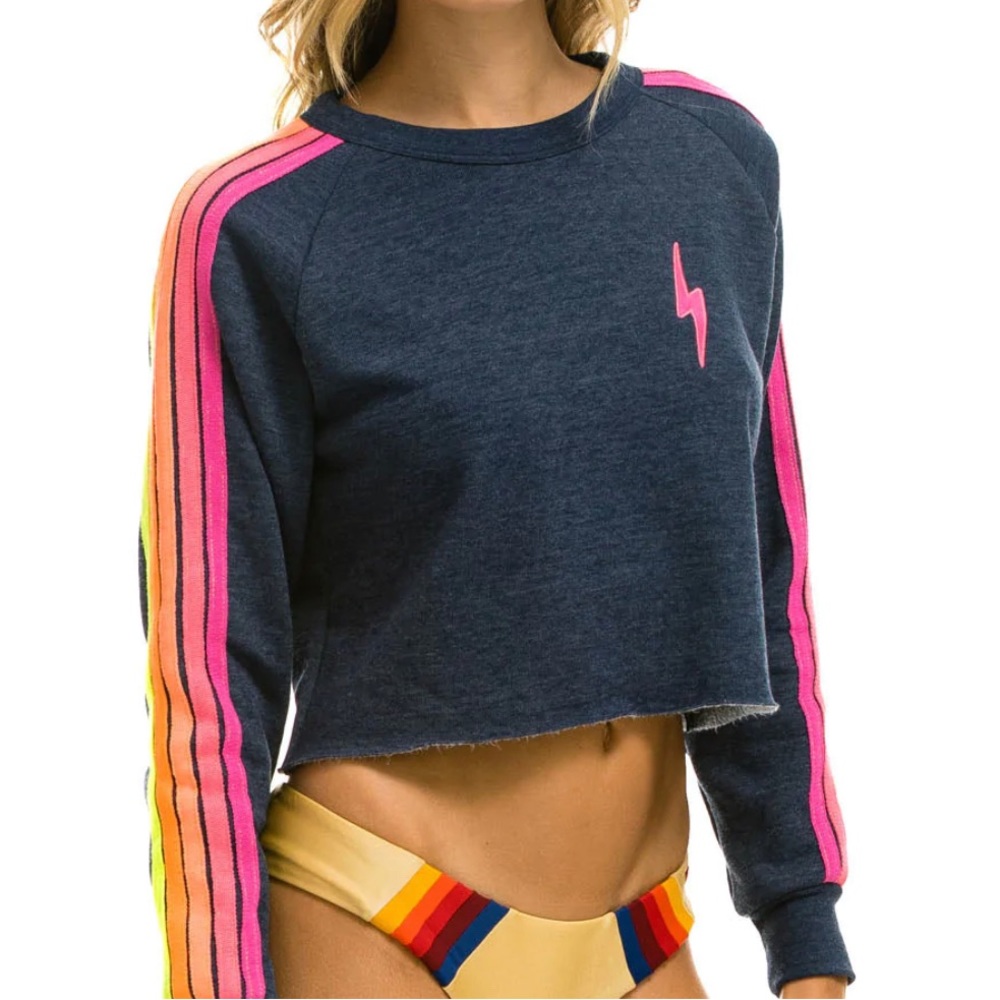Aviator Nation bolt embroidered lighting bolt cropped crew sweatshirt
